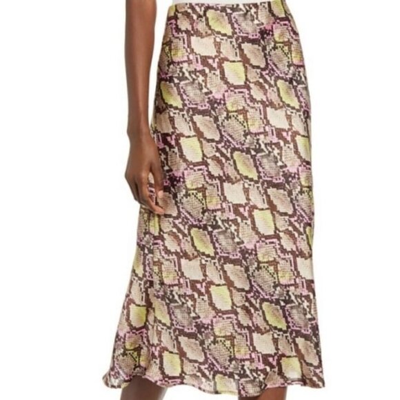 NWT Leith Size M Taupe Pink Tan Green Snakeskin Midi Skirt MSRP $49 - Picture 1 of 11